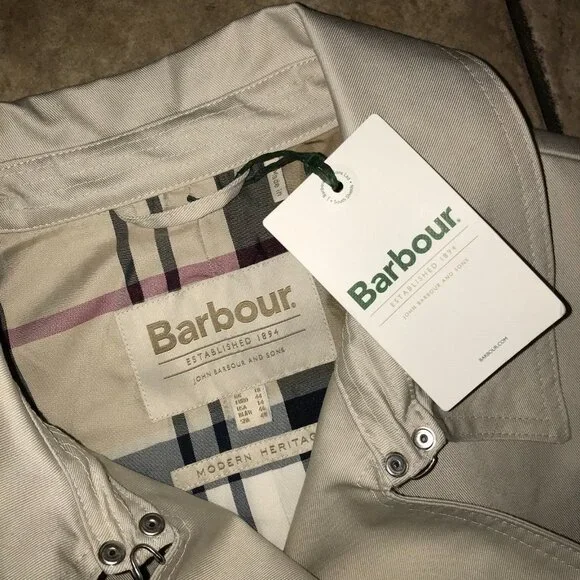 Women's Barbour Short Greta Showerproof Trench Coat Jacket-Size 14 - Picture 15 of 16